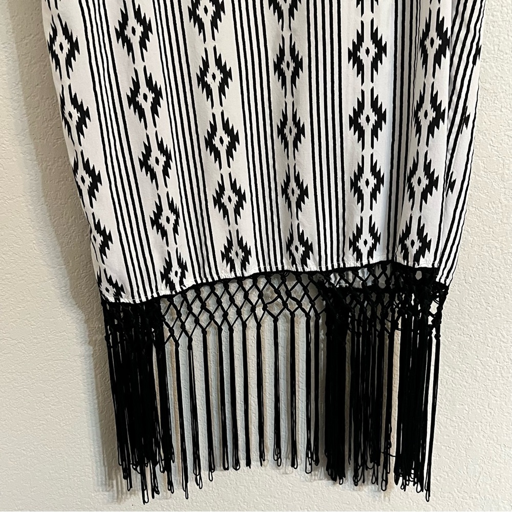 Panhandle Black and White Aztec Western Fringe Kimono Duster Cardigan rodeo - Picture 11 of 12